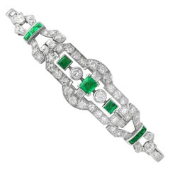 Antique 0.68Ct Emerald and 2.00Ct Diamond, 18k White Gold Bracelet Circa 1925