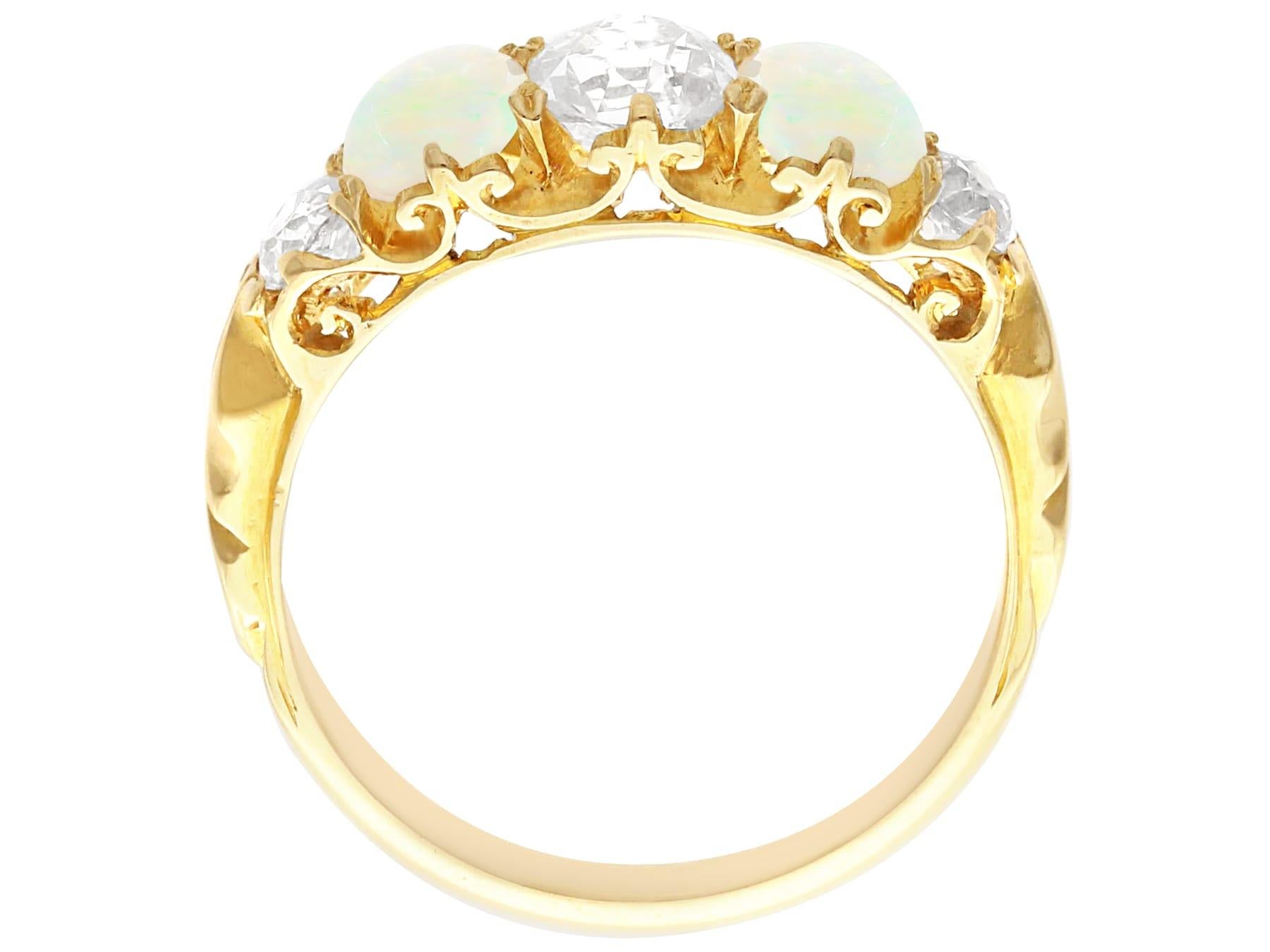 0.68 Carat Opal 1.75 Carat Diamond 18K Yellow Gold Five Stone Ring For Sale 1