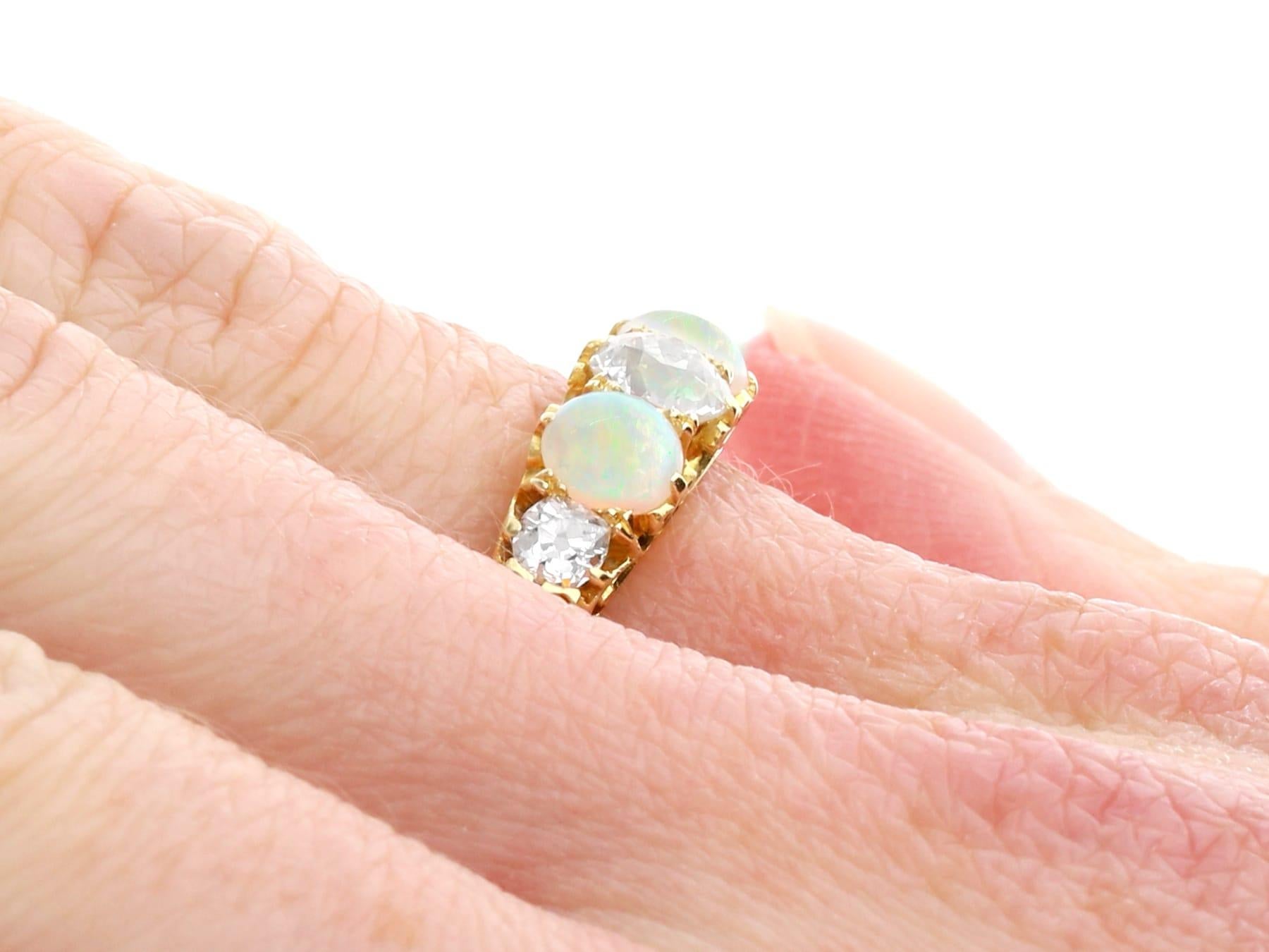 0.68 Carat Opal 1.75 Carat Diamond 18K Yellow Gold Five Stone Ring For Sale 3