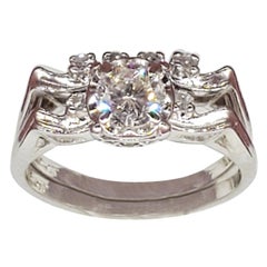 Antique 0.70 Carat Diamonds 2-Piece Wavy Engagement Ring 14 Karat White Gold