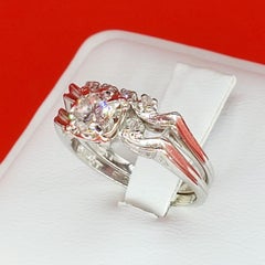Antique 0.70 Carat Diamonds 2-Piece Wavy Engagement Ring 14 Karat White Gold