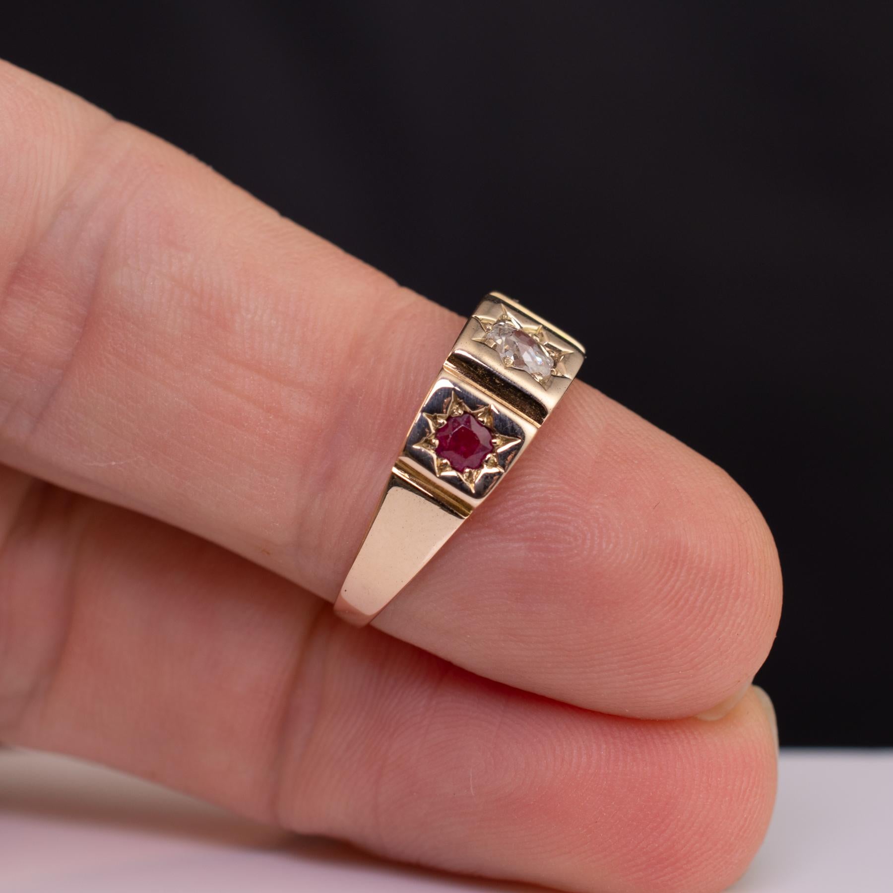 Antique Ruby Diamond Gypsy Ring 18 Karat Gold For Sale 5