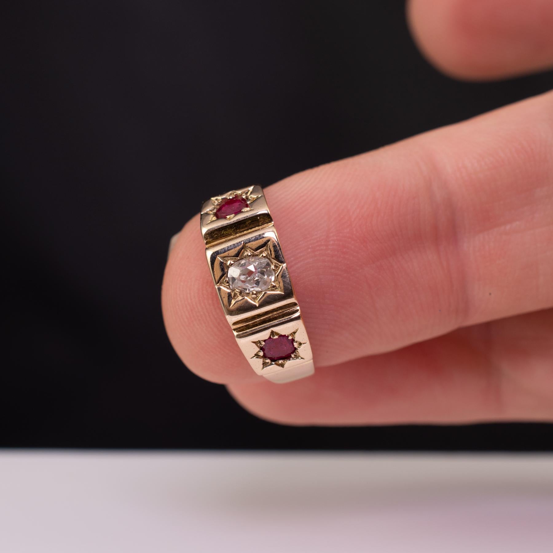 Edwardian Antique Ruby Diamond Gypsy Ring 18 Karat Gold For Sale