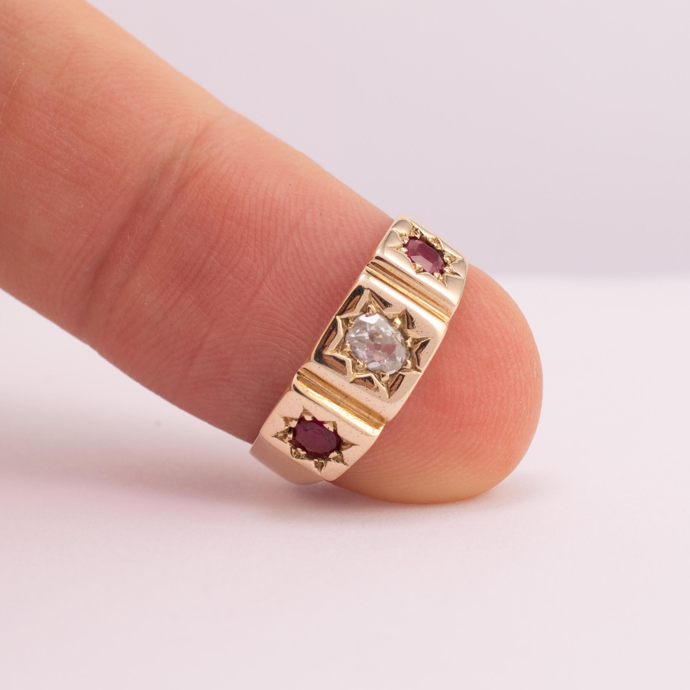 Women's Antique Ruby Diamond Gypsy Ring 18 Karat Gold For Sale