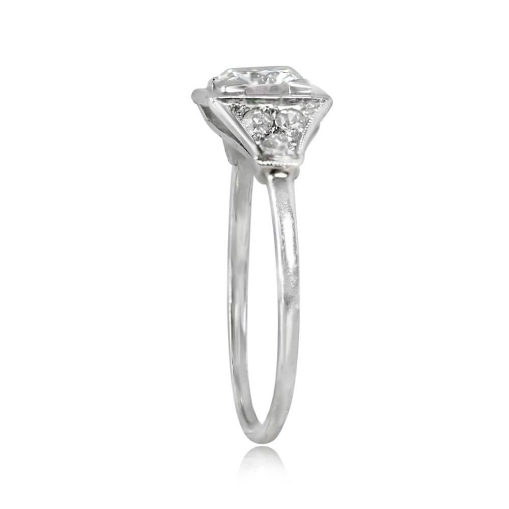 Art Deco Antique 0.70ct Old European Cut Diamond Engagement Ring, H Color, Platinum For Sale