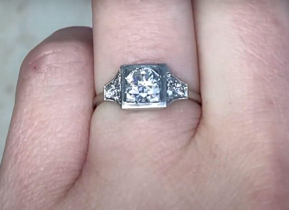 Antique 0.70ct Old European Cut Diamond Engagement Ring, H Color, Platinum In Excellent Condition For Sale In New York, NY