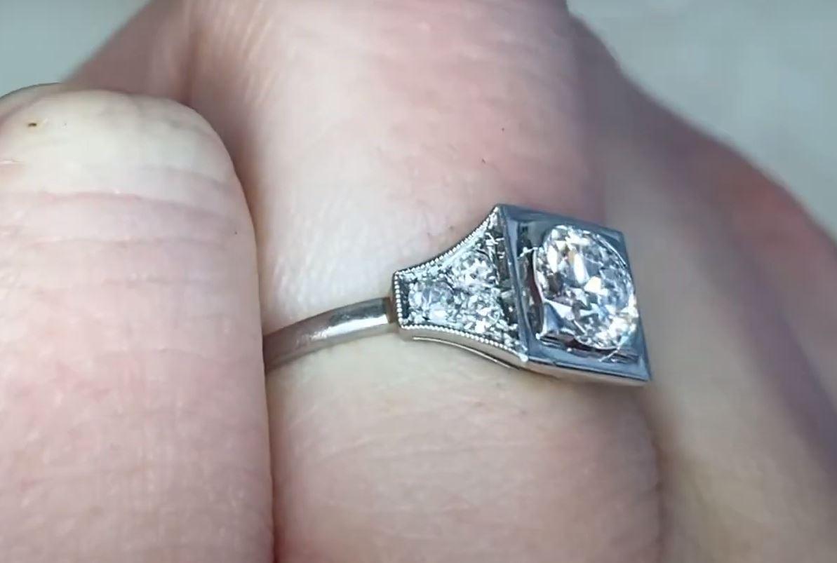 Women's Antique 0.70ct Old European Cut Diamond Engagement Ring, H Color, Platinum For Sale