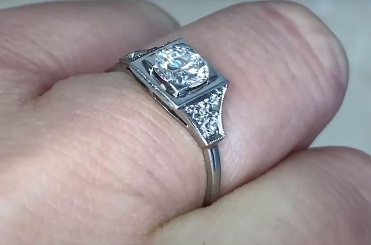 Antique 0.70ct Old European Cut Diamond Engagement Ring, H Color, Platinum For Sale 1