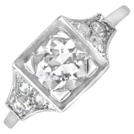 Antique 0.70ct Old European Cut Diamond Engagement Ring, H Color, Platinum For Sale