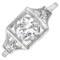 Antique 0.70ct Old European Cut Diamond Engagement Ring, H Color, Platinum