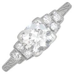 Bague de fiançailles ancienne en platine avec diamant taille européenne ancienne de 0,70 carat, couleur I