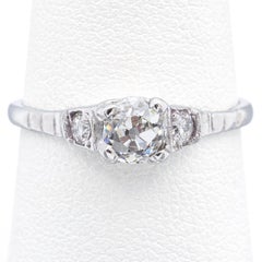 Antique 0.72 TCW Old Mine Cut Diamond White Gold Three-Stone Band Ring Size