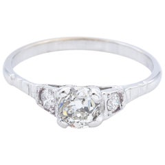 Antique 0.72 TCW Old Mine Cut Diamond White Gold Three-Stone Band Ring Size