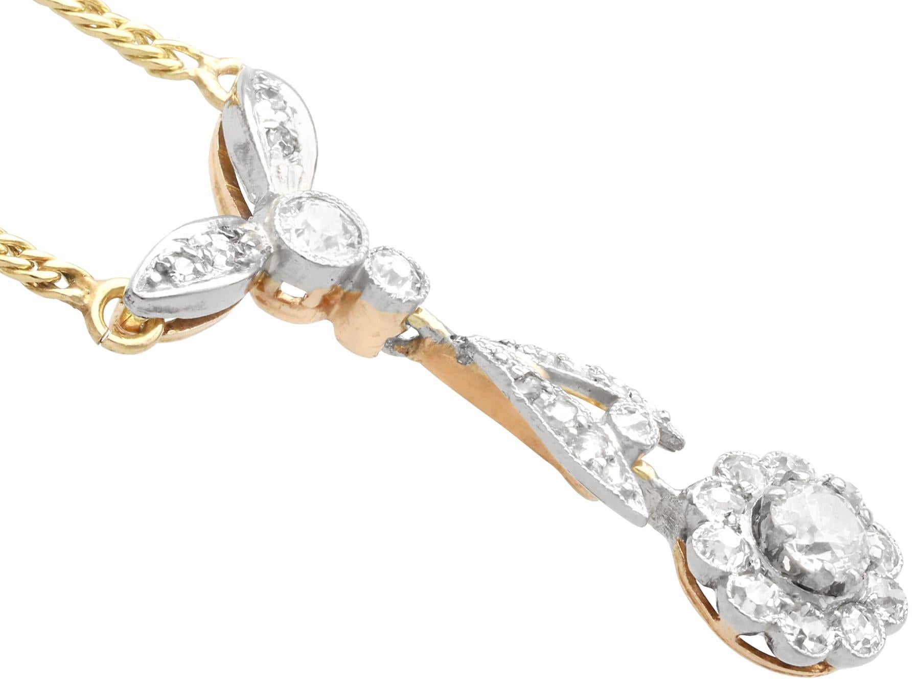 Women's or Men's Antique 0.73 Carat Diamond Yellow Gold and Platinum Floral Necklace For Sale