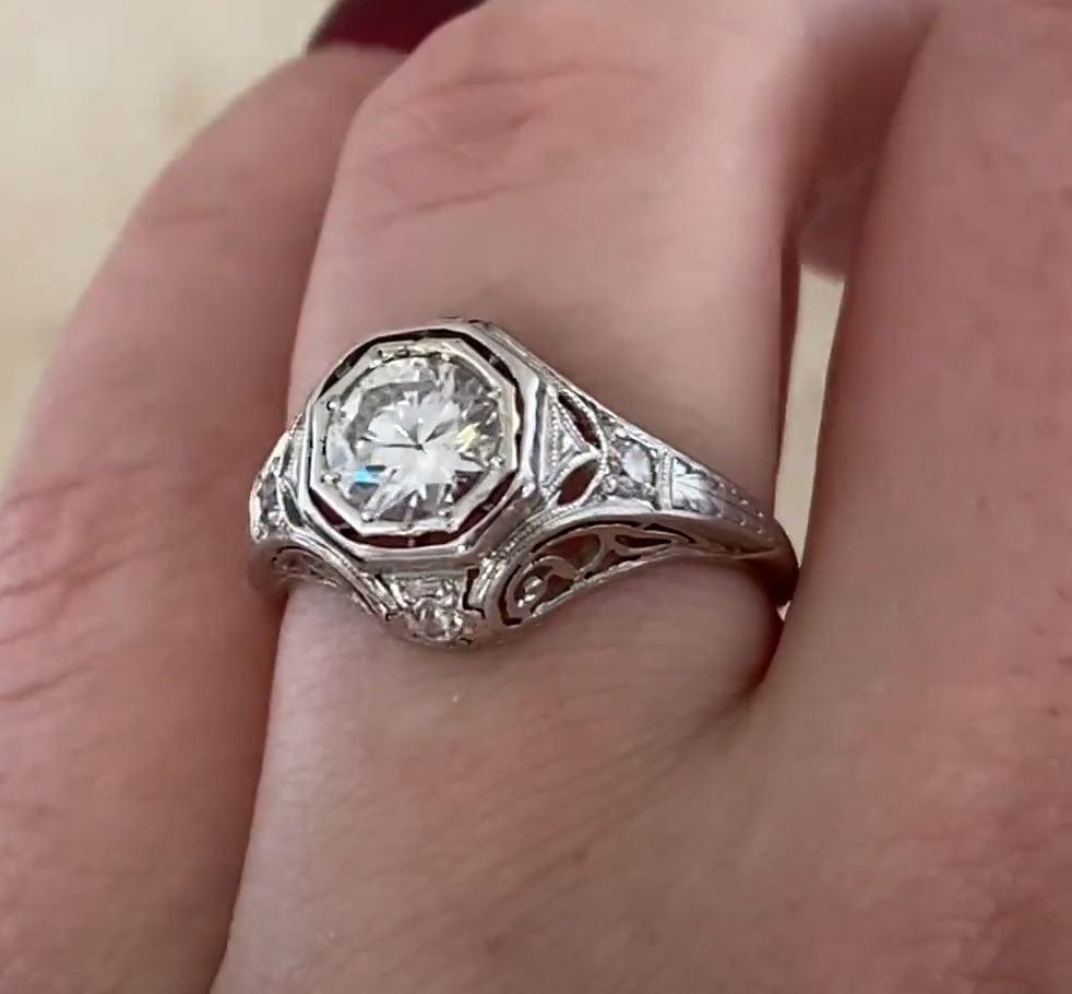 Art Deco Antique Old European Cut Diamond Engagement Ring (Approx. 0.70-Carats), Platinum For Sale