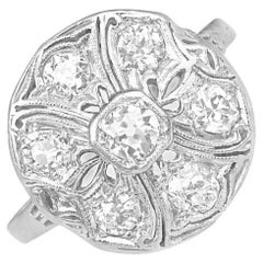 Bague de fiançailles en platine avec diamants de taille ancienne et de taille ancienne mine, 0,77ct