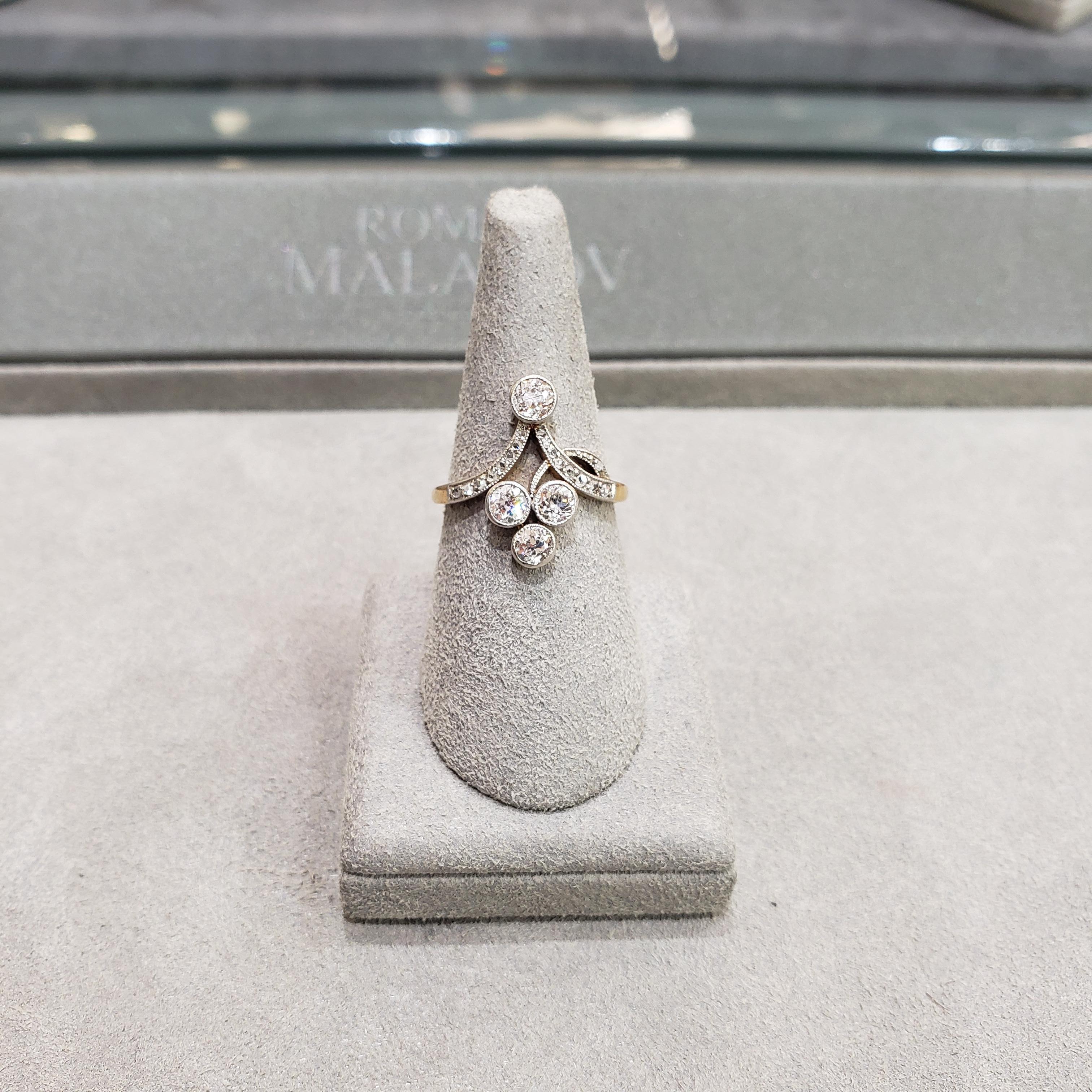 Antiguo Anillo de Oro Amarillo con Diamantes de Corte Europeo Antiguo de 0,78 Quilates Totales en venta 3