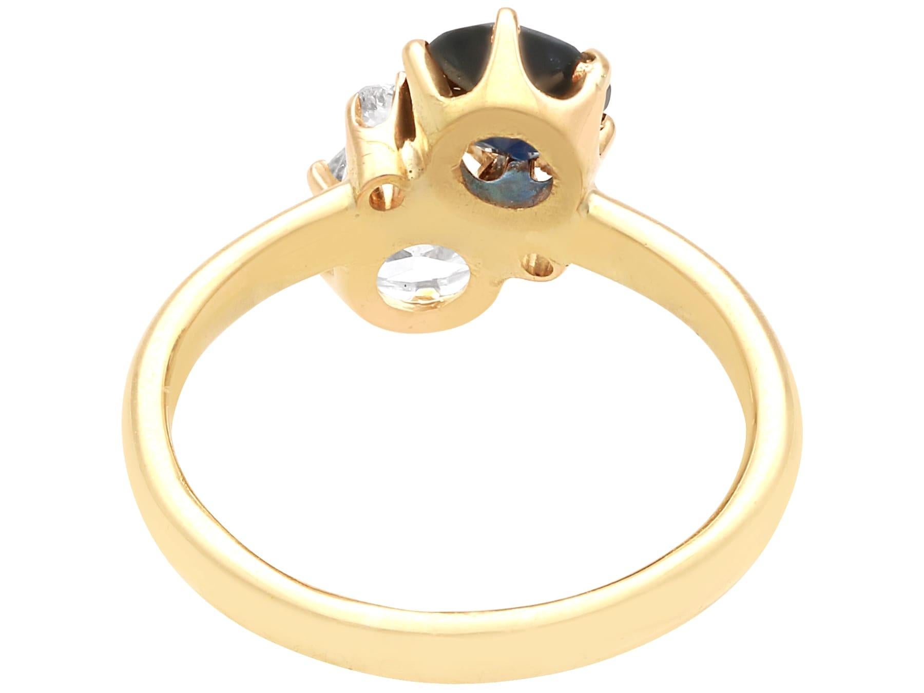 Bague ancienne en or jaune 14 carats avec saphir de 0,78 carat et diamant de 0,88 carat, c. 1910 en vente 1