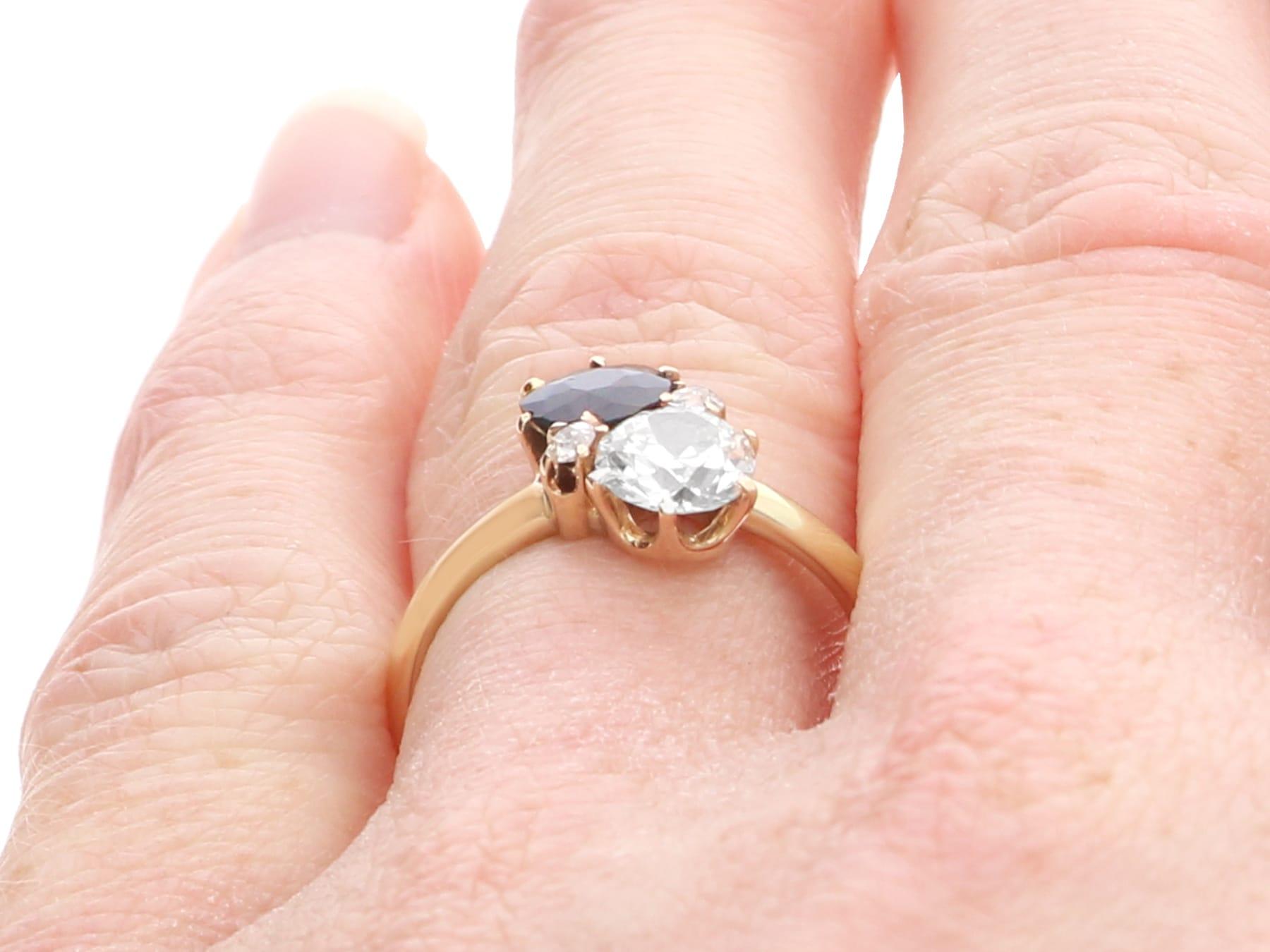 Bague ancienne en or jaune 14 carats avec saphir de 0,78 carat et diamant de 0,88 carat, c. 1910 en vente 5