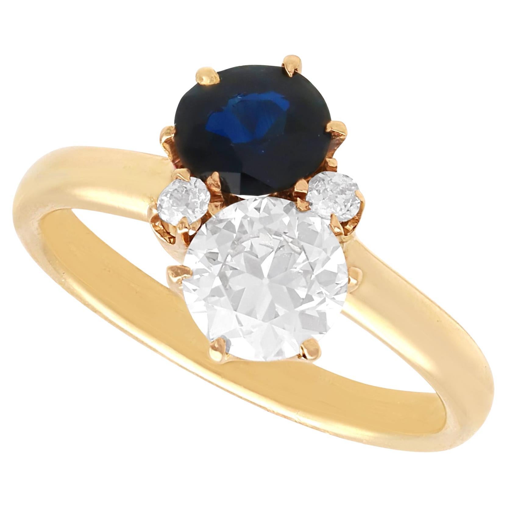 Antique 0.78 Carat Sapphire 0.88 Carat Diamond, 14k Yellow Gold Ring Circa 1910