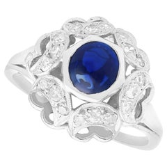 Antique 0.78 Carat Sapphire and 0.29 Carat Diamond, Platinum Cocktail Ring