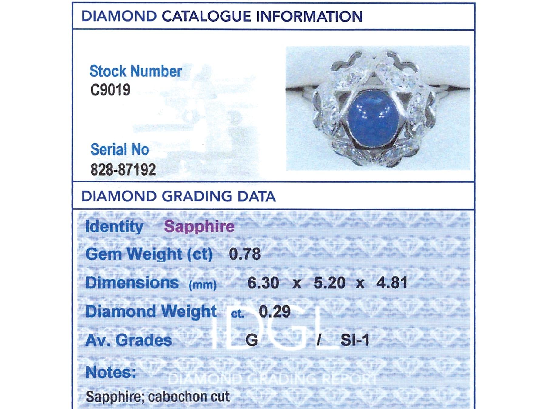 Antique 0.78 Carat Sapphire and 0.29 Carat Diamond, Platinum Ring Circa 1925 For Sale 1