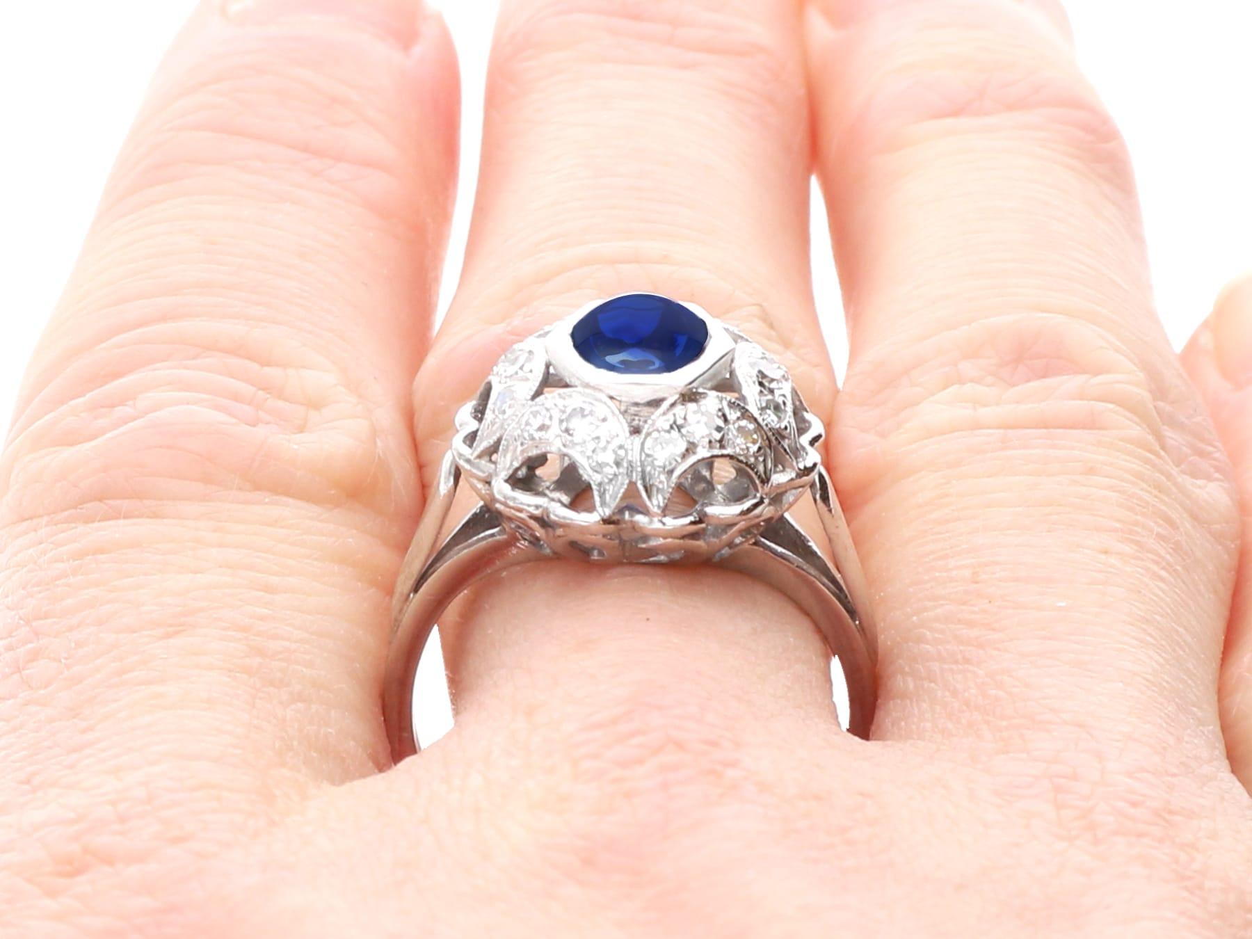Antique 0.78 Carat Sapphire and 0.29 Carat Diamond, Platinum Ring Circa 1925 For Sale 4