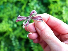 Antique 0.78Ct Ruby and 0.40Ct Diamond 18k Yellow Gold Bow Brooch
