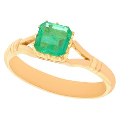 Antique 0.79ct Square Cut Emerald Ring in 18k Yellow Gold, Circa 1930