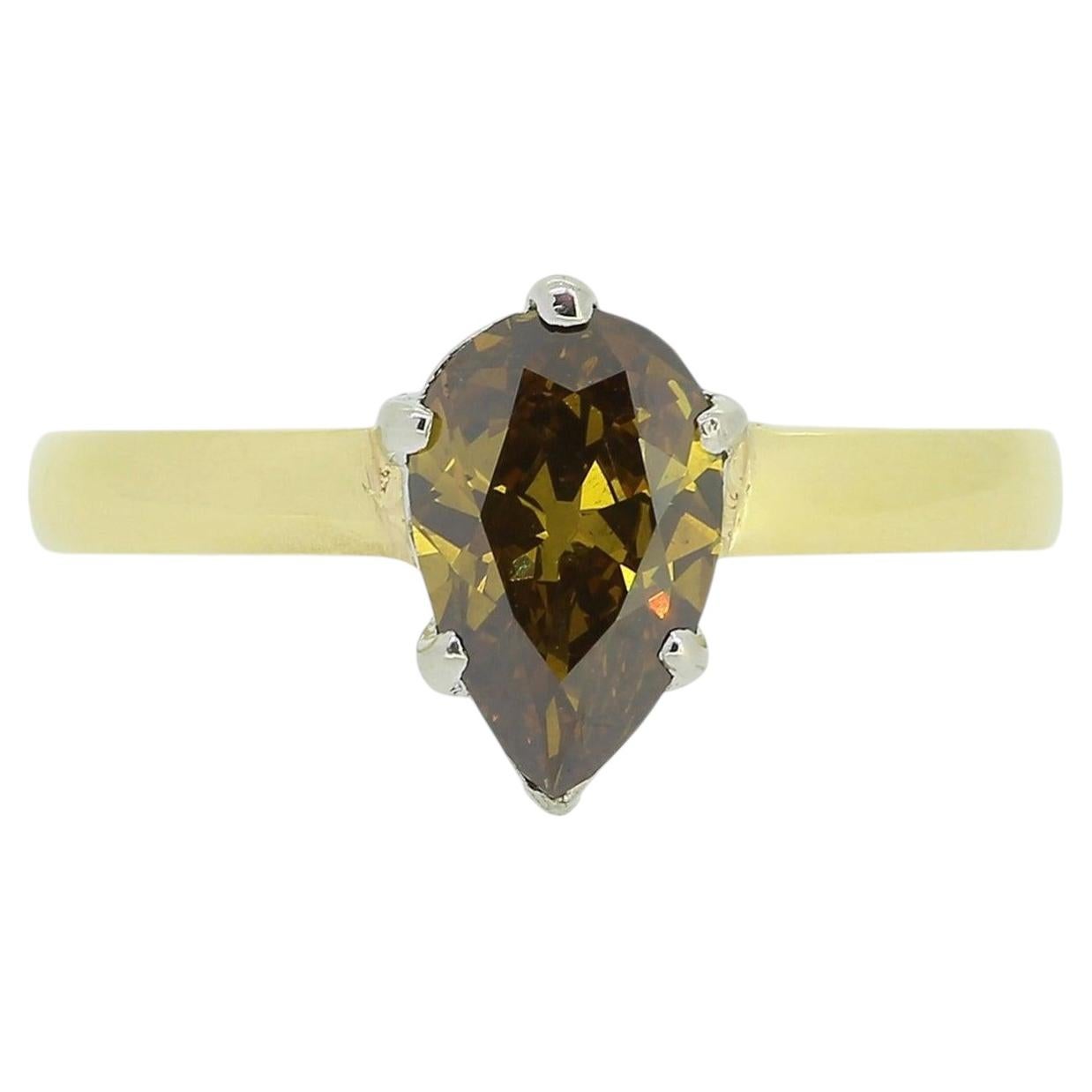 Antique 0.80 Carat Fancy Golden Brown Diamond Solitaire Ring