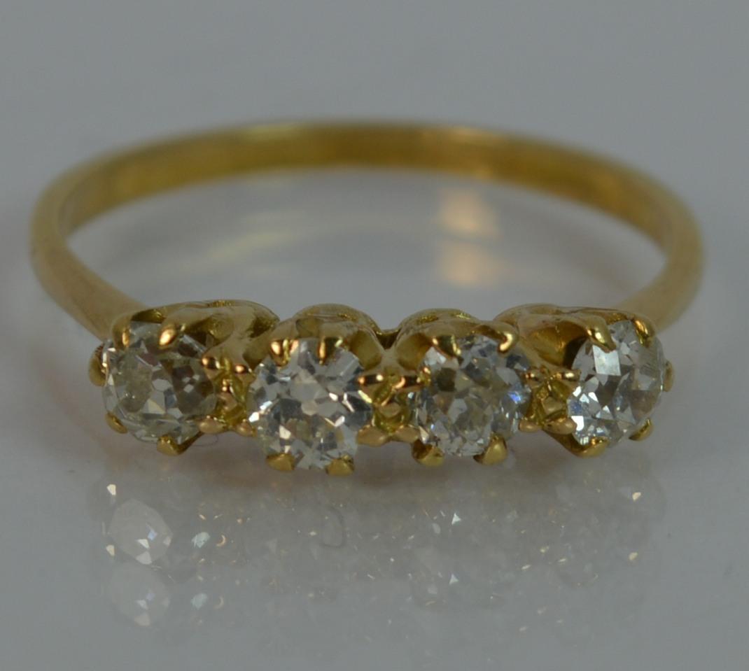 Antique 0.80 Carat Old Cut Diamond Four-Stone 18 Carat Gold Stack Ring 7