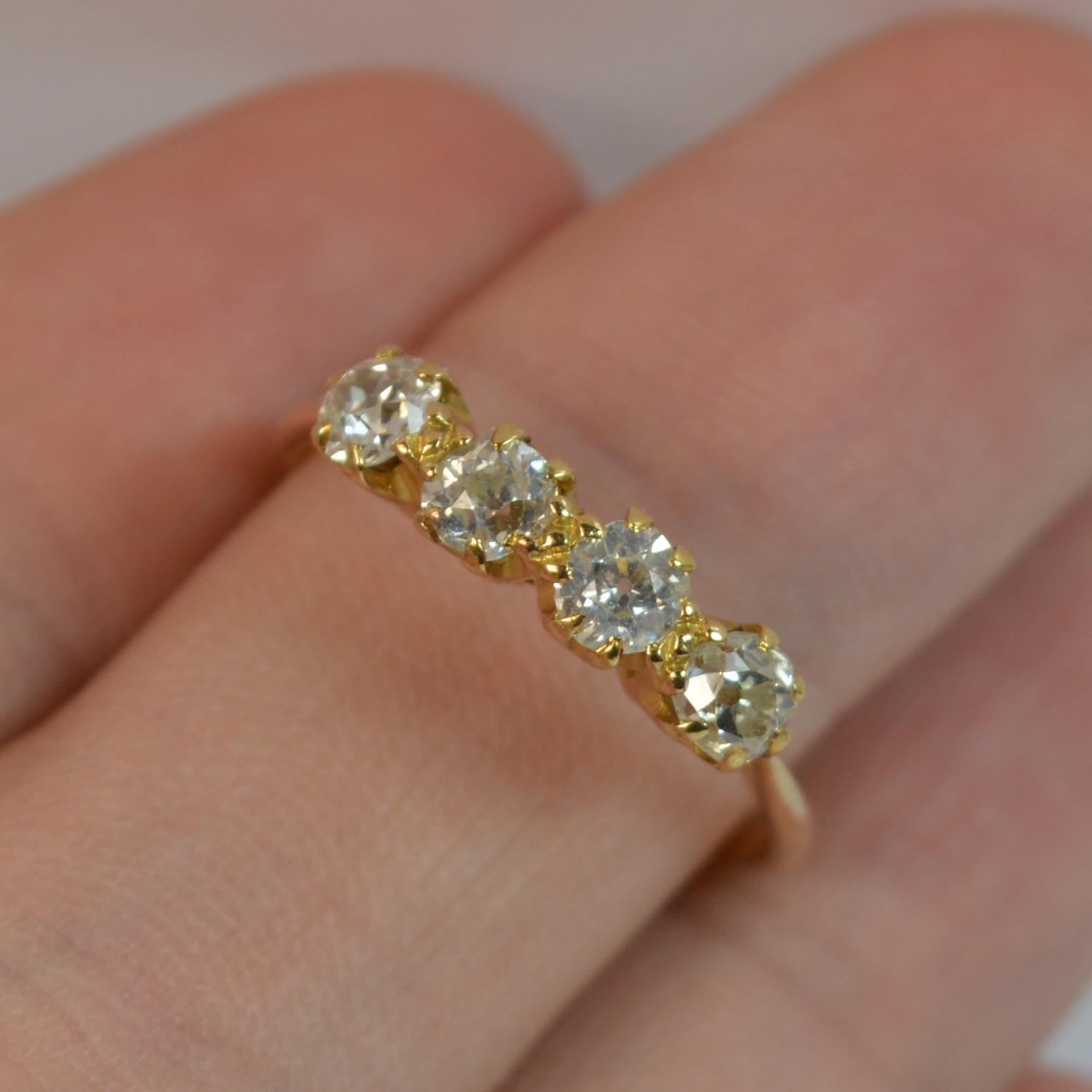 Antique 0.80 Carat Old Cut Diamond Four-Stone 18 Carat Gold Stack Ring In Good Condition In St Helens, GB