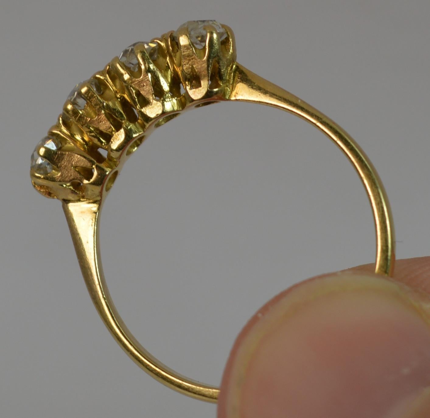 Women's Antique 0.80 Carat Old Cut Diamond Four-Stone 18 Carat Gold Stack Ring