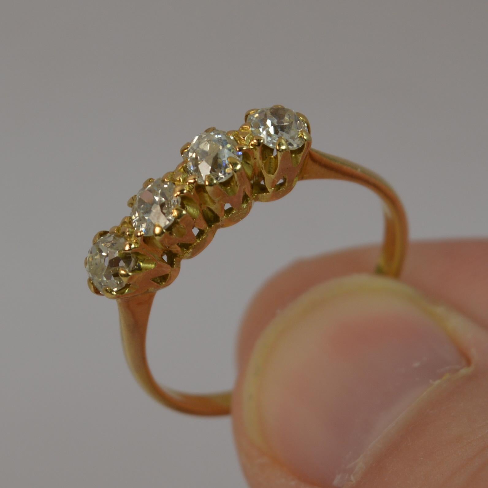 Antique 0.80 Carat Old Cut Diamond Four-Stone 18 Carat Gold Stack Ring 1