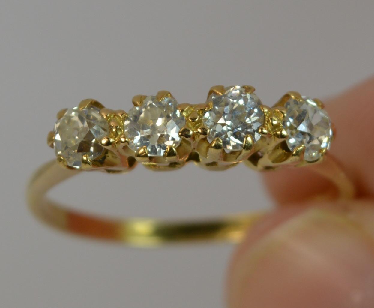 Antique 0.80 Carat Old Cut Diamond Four-Stone 18 Carat Gold Stack Ring 3