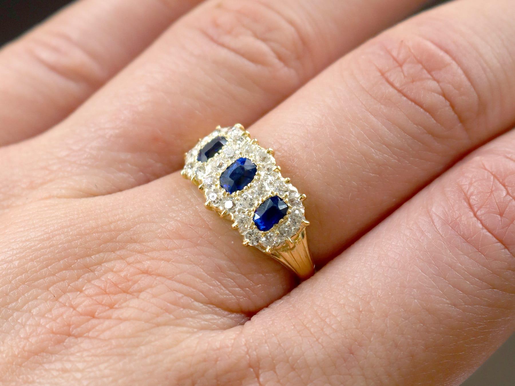 Zafiro antiguo de 0,80 quilates Diamante de 1,25 quilates Anillo de oro amarillo de 18 quilates Circa 1895 en Excelente estado para la venta en Jesmond, Newcastle Upon Tyne