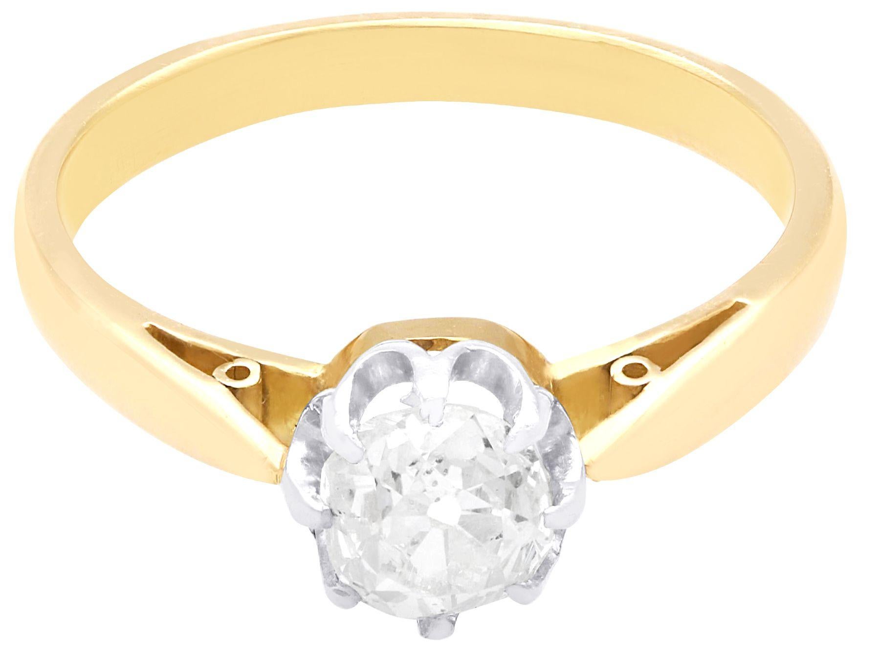 Round Cut Antique Diamond and Yellow Gold Solitaire Ring Circa 1920 For Sale