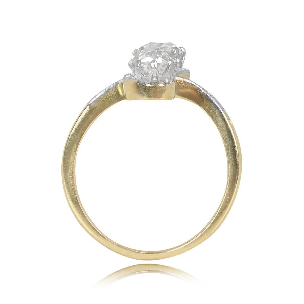 Antique 0.80ct Old Mine Cut Diamond Engagement Ring, I Color, 18k Yellow Gold In Excellent Condition For Sale In New York, NY