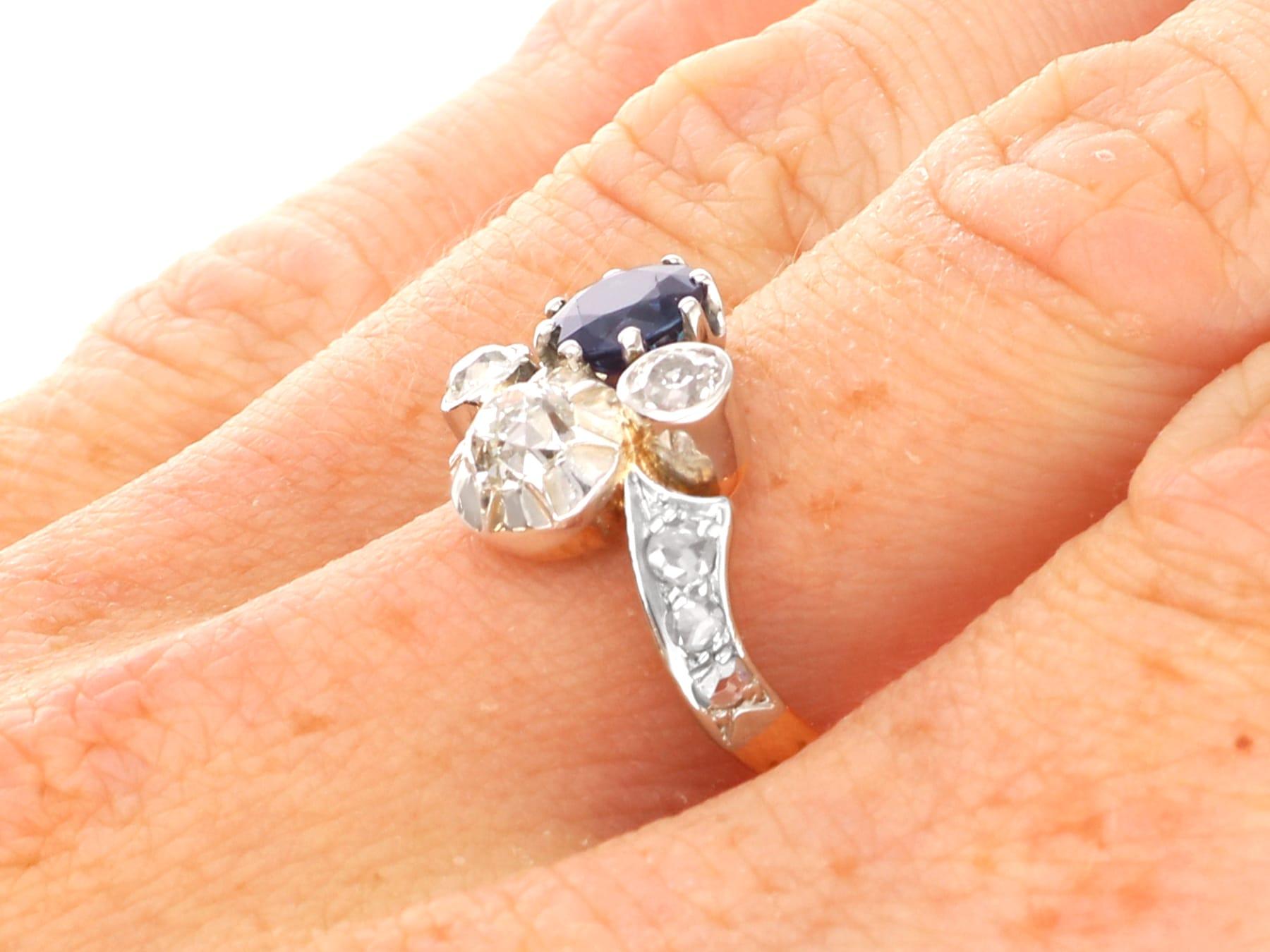 Antiker 0,80ct Saphir und 1,23ct Diamant, 18k Gelbgold Twist Ring im Angebot 4