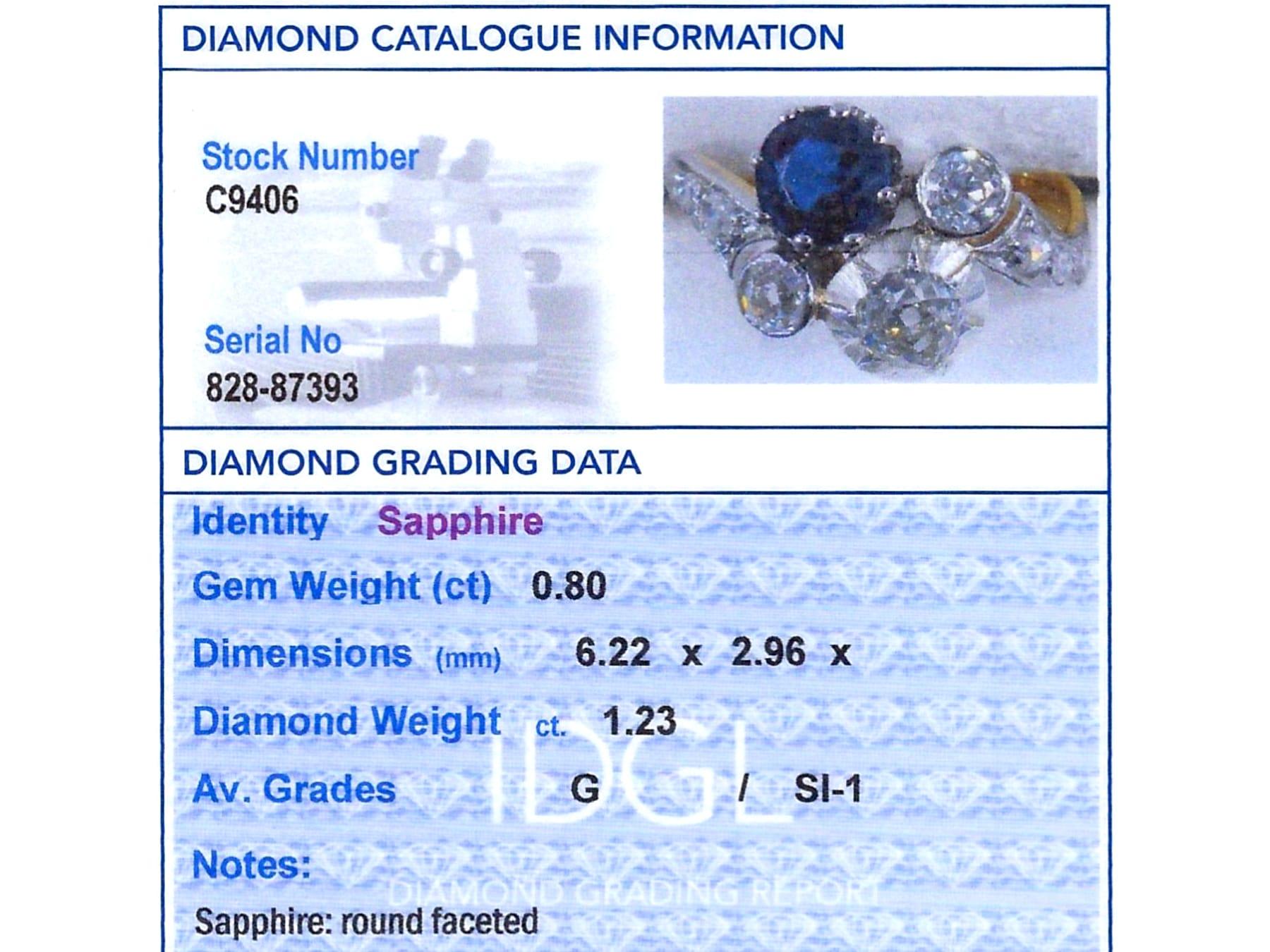 Antiker 0,80ct Saphir und 1,23ct Diamant, 18k Gelbgold Twist Ring im Angebot 6