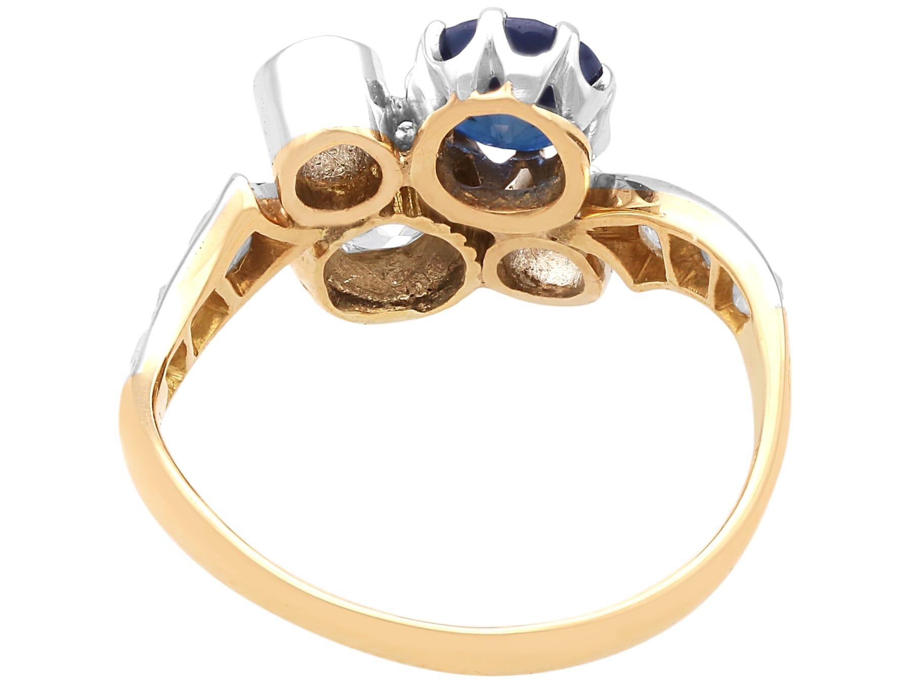 Antiker 0,80ct Saphir und 1,23ct Diamant, 18k Gelbgold Twist Ring im Angebot 1