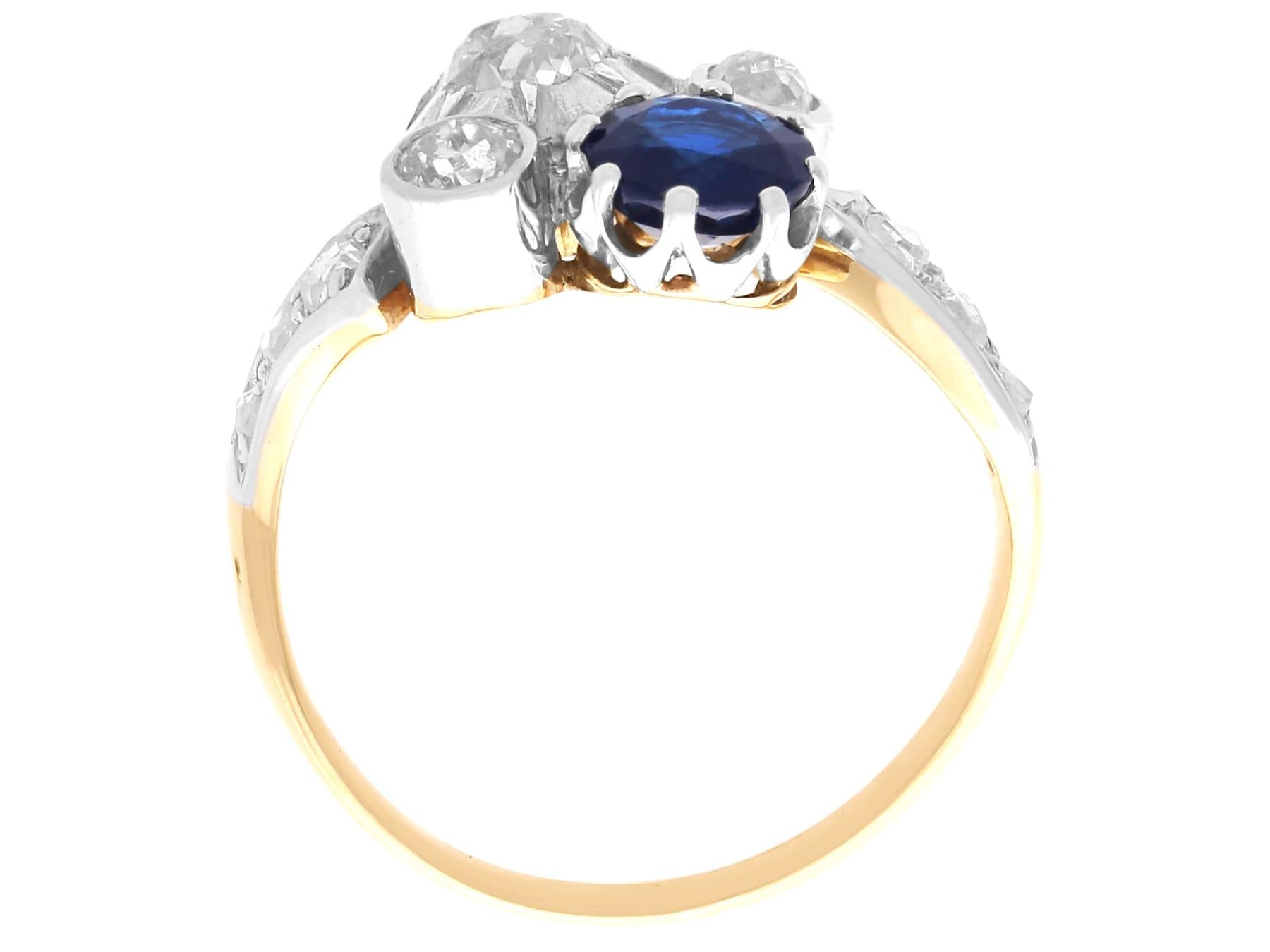 Antiker 0,80ct Saphir und 1,23ct Diamant, 18k Gelbgold Twist Ring im Angebot 2
