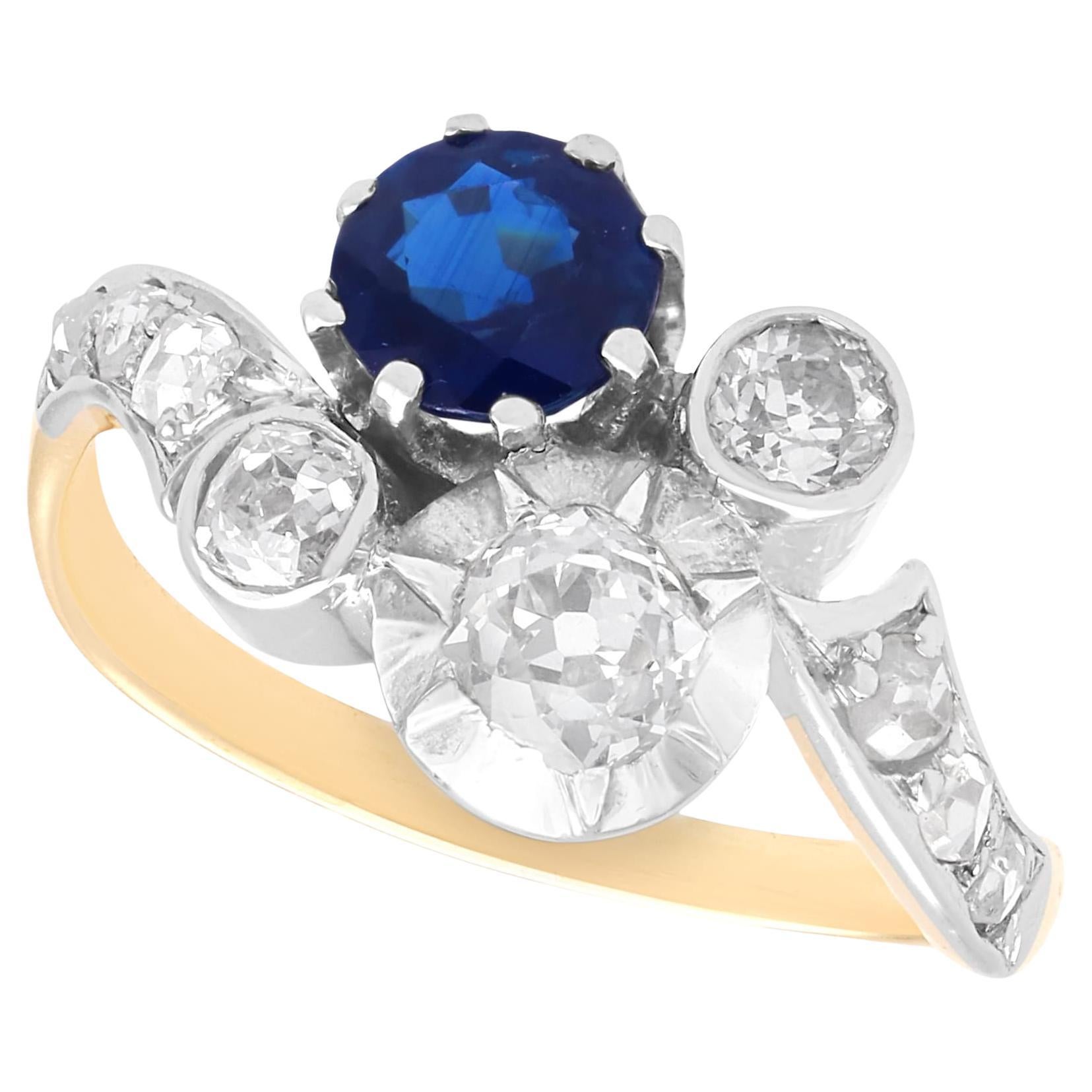 Antiker 0,80ct Saphir und 1,23ct Diamant, 18k Gelbgold Twist Ring