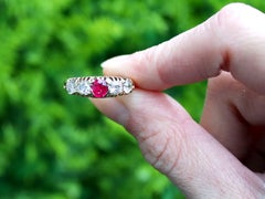 Antique 0.82 Carat Diamond and Synthetic Ruby 18k Yellow Gold Ring Circa 1910
