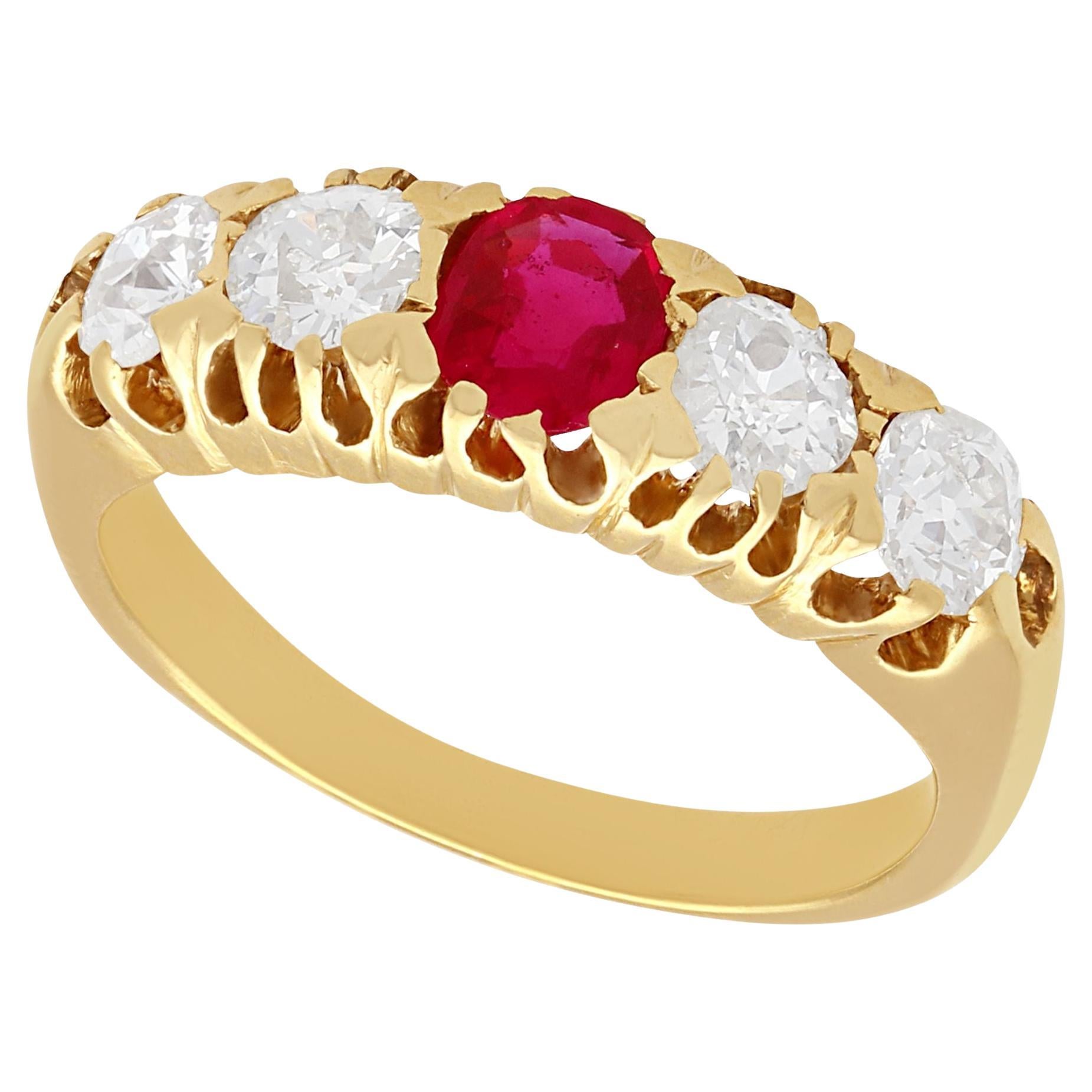 Antique 0.82 Carat Diamond and Synthetic Ruby 18k Yellow Gold Ring Circa 1910 For Sale