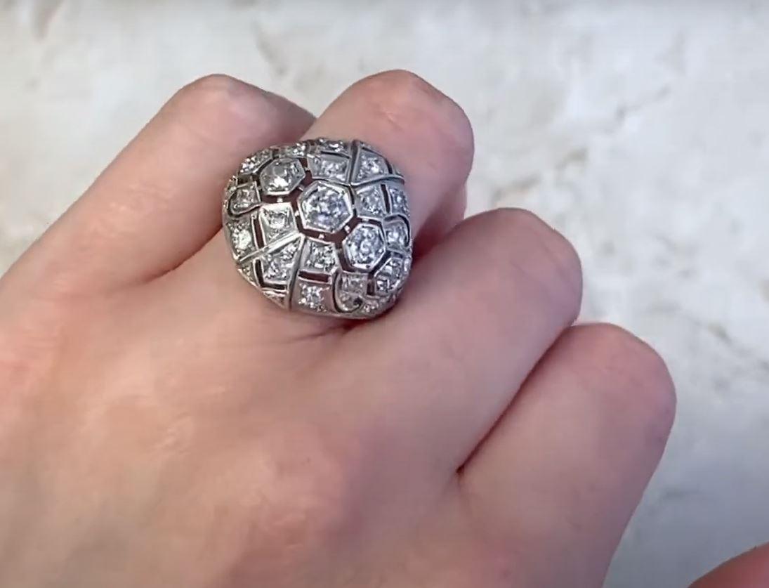 Antiquities 0.82ct Old Mine Cut Diamond Dome Ring, I Color, Platinum en vente 1