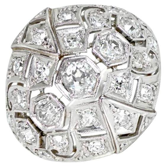 Antiquities 0.82ct Old Mine Cut Diamond Dome Ring, I Color, Platinum en vente