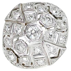 Antique 0.82ct Old Mine Cut Diamond Dome Ring, I Color, Platinum