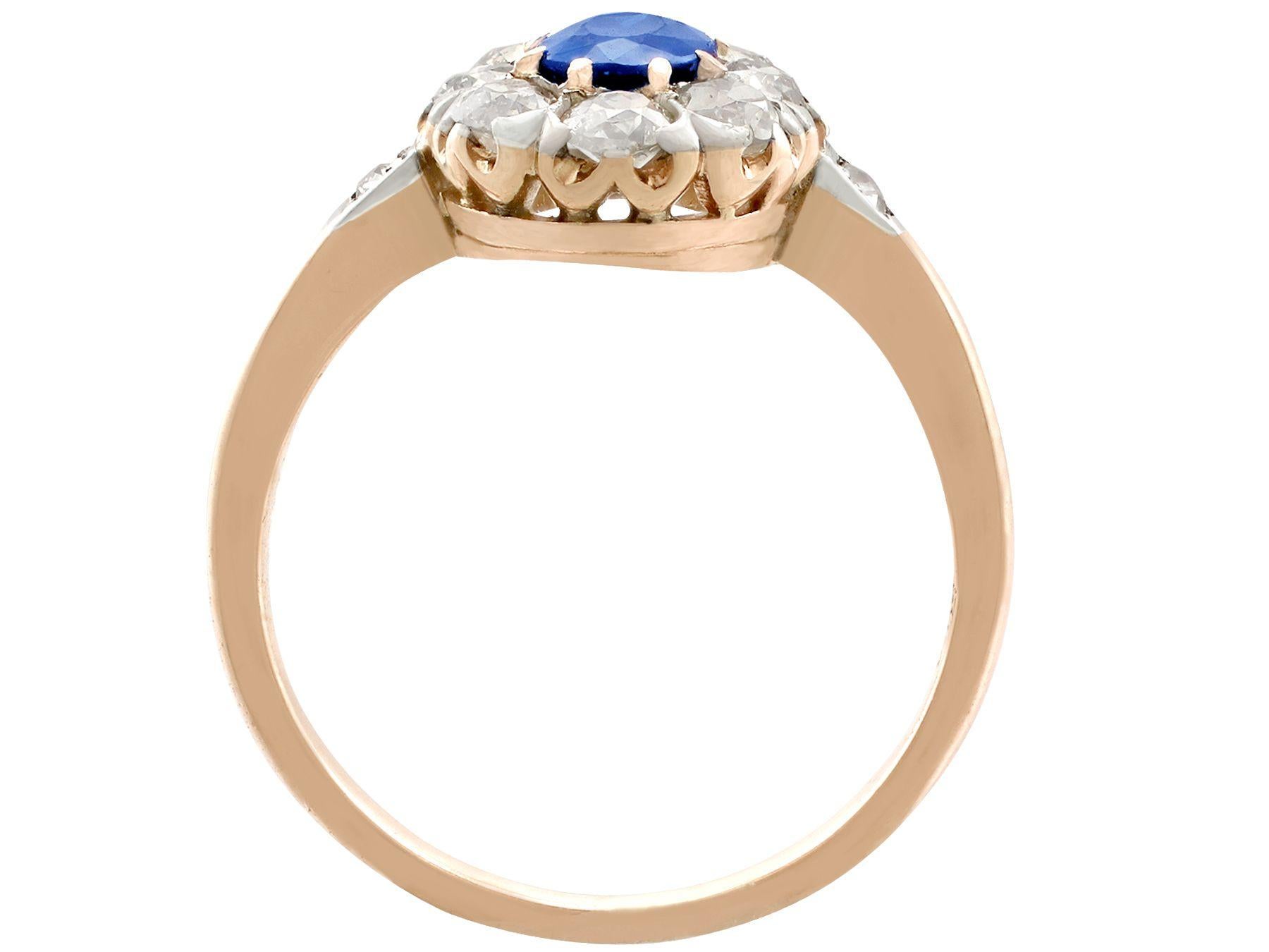 Women's Antique Sapphire and Diamond Rose Gold Cluster Ring