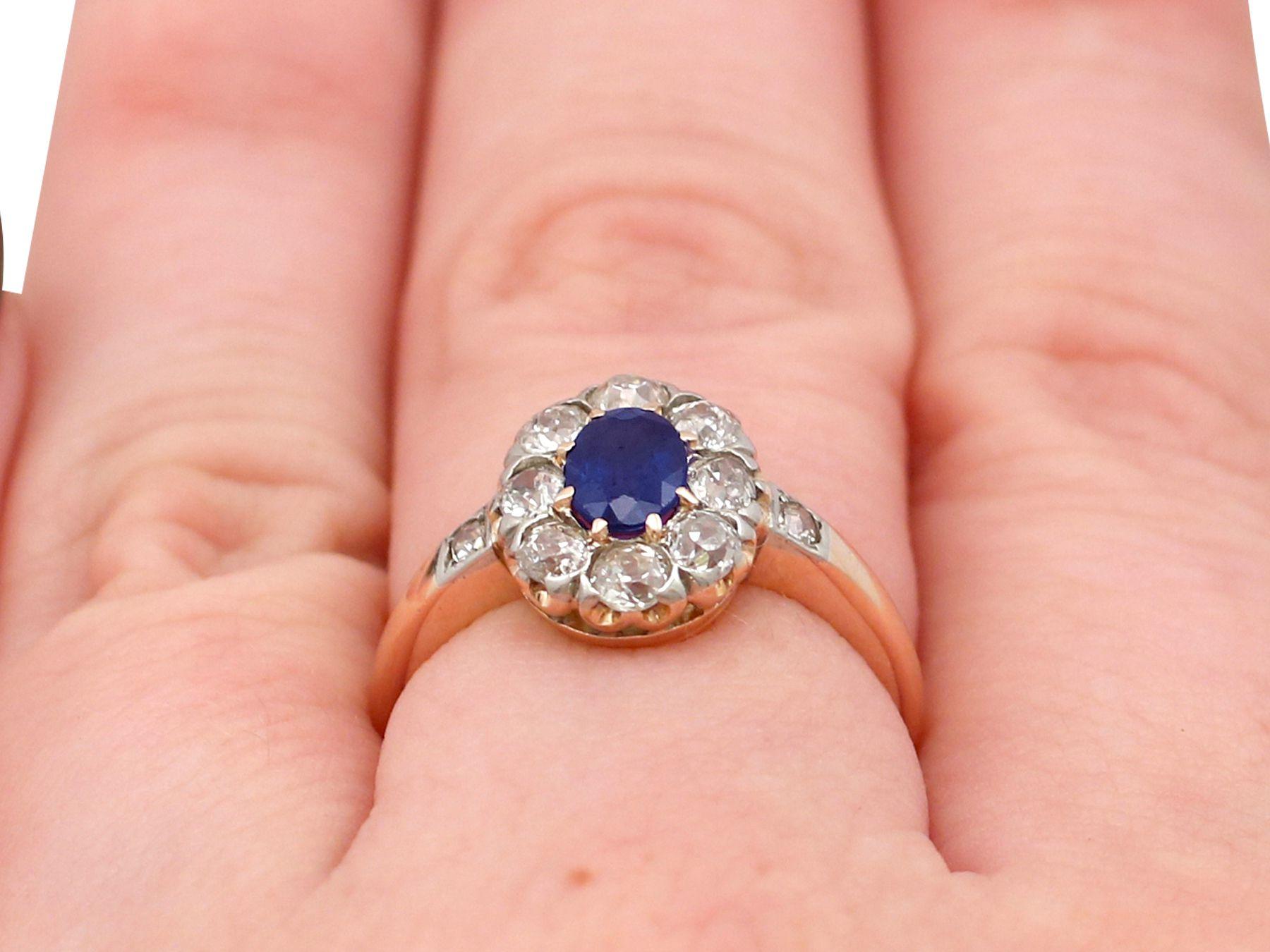 Antique Sapphire and Diamond Rose Gold Cluster Ring 3